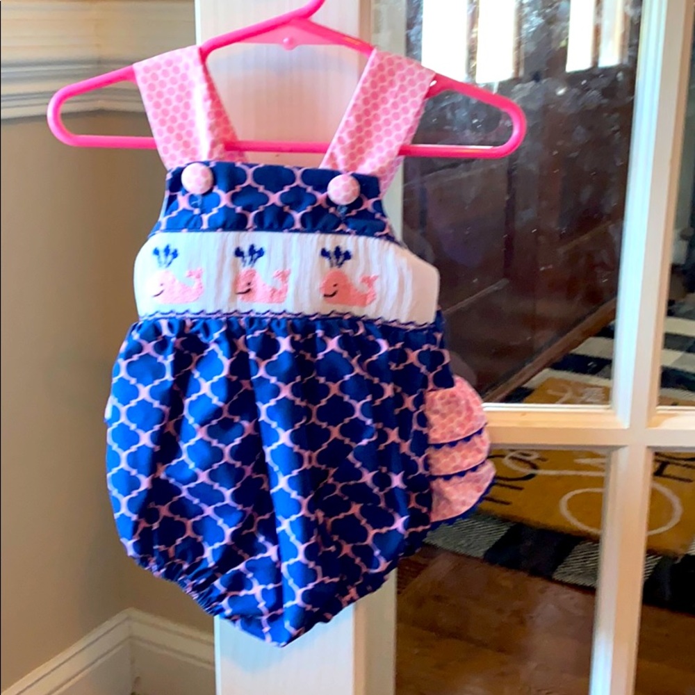 Like New smocked 3month Bubble with Whales
